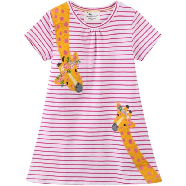 gshilian flickor bomull långärmade klänningar Söt tecknad randig festklänning giraff & rosa 4T