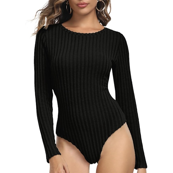 LASI Dam långärmad bodycon ribbad stickad slim fit casual basic stretch vardaglig topp bodycon T-shirt  Small
