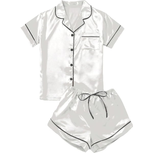 dusa Dam 2-delad satin nattkläder knapp fram nattkläder kortärmad pyjamas set vit a X-Large