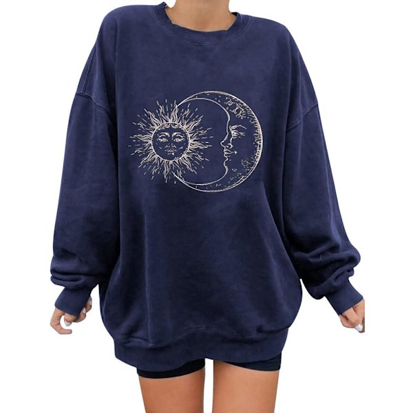 oco Dam Oversized Sweatshirts Grafisk Långärmad Crewneck Lös Passform Casual Pullover Toppar