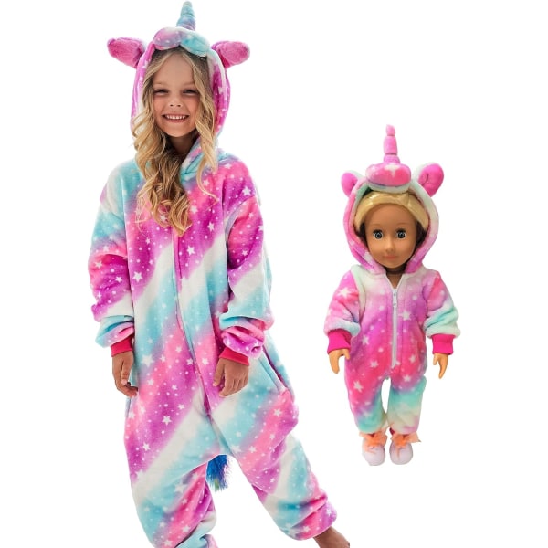 HovoX Kids Unicorn Pyjamas Onesie Matchande docka och flickor