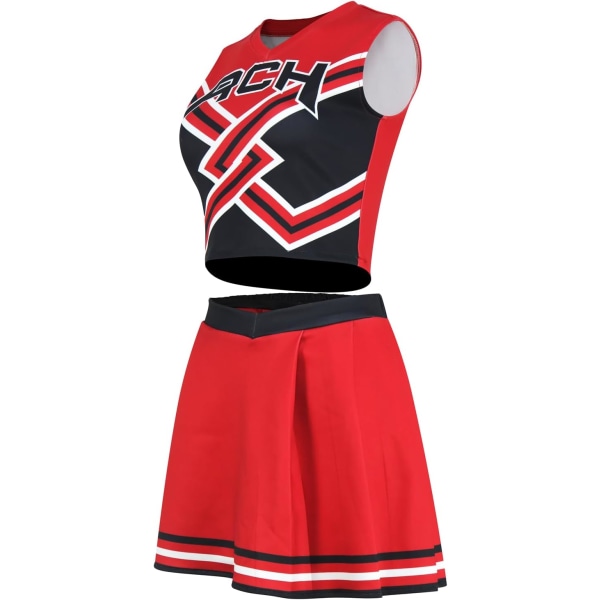 iece Kvinnor Cheerleader Costume Top Kjol Set Cosplay Cheer Outfit Halloween Cheerleading Party Röd Stor