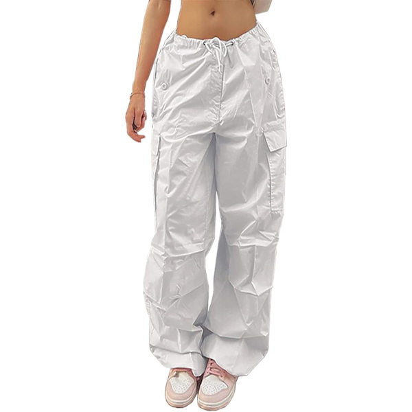 cy Parachute-byxor för kvinnor Dragsko Baggy Cargo-byxor Y2K Byxor Lågt skurna Jogger Sweatpants Lösa Hip Hop Vita X-Small