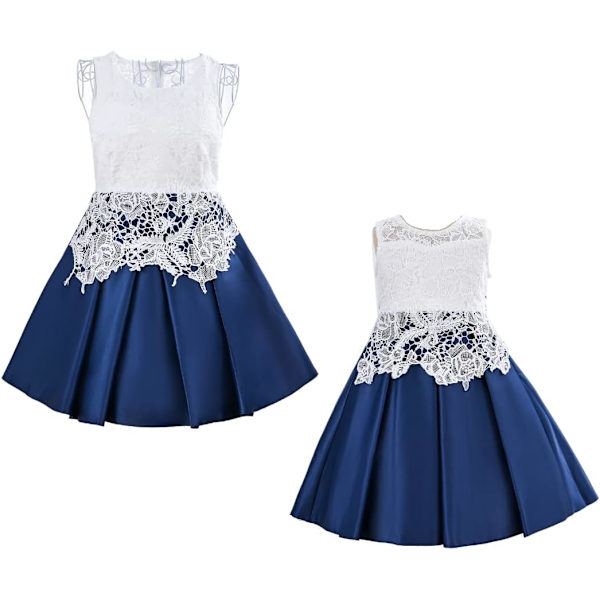Cosplay Elegant Flower Glown Dress för flickor Young Adult Fashion Bow Flower Kids Party Festival Åldrar 5-9 år Navy Blue Large