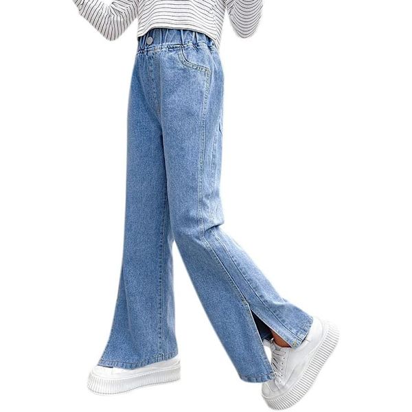 byrrly Girls Wide Leg Jeans Kids Baggy Elastic Waist Casual Denim Pants with Pockets
