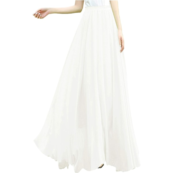 Kvinnor Full/Ankel Längd Elastisk Plisserad Retro Maxi Chiffon Lång Kjol Vit 4X-Large