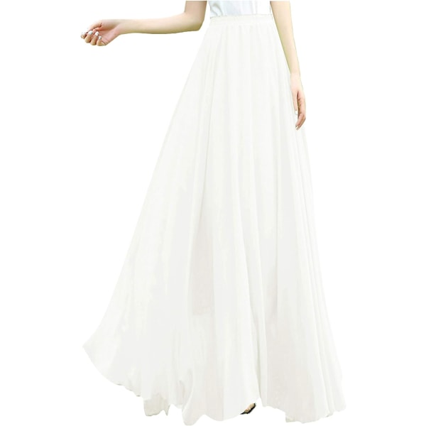 Kvinnor Full/Ankel Längd Elastisk Plisserad Retro Maxi Chiffon Lång Kjol Vit 5X-Large