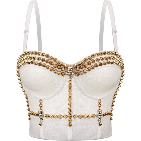 ingerie® Dam Sekinbesatt Bustier Clubwear BH Topp Vit Skalle Medium