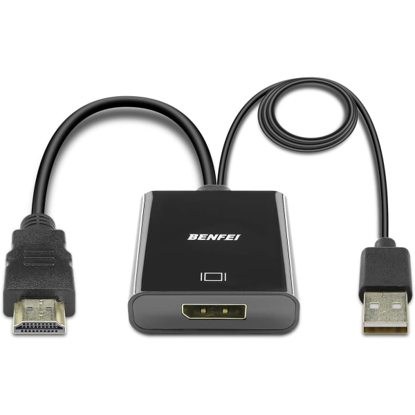 HI till DisplayPort, Benfei HDMI till DisplayPort-adapter kompatibel med bärbar dator, Xbox 360 One, PS4 PS3 HDMI HDMI-enhet