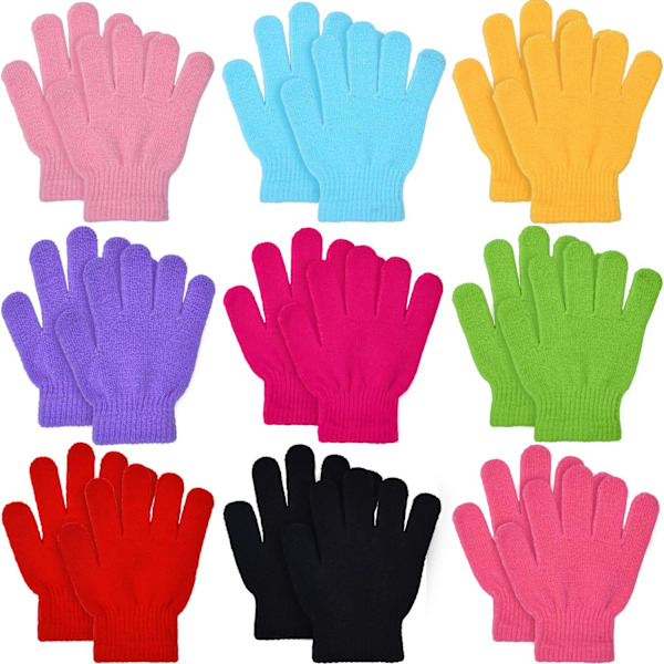 airs Barn Magiska Stickade Vantar Vinter Varma Stretchiga Hel Fingerhandskar för Pojkar Flickor Levande Färger