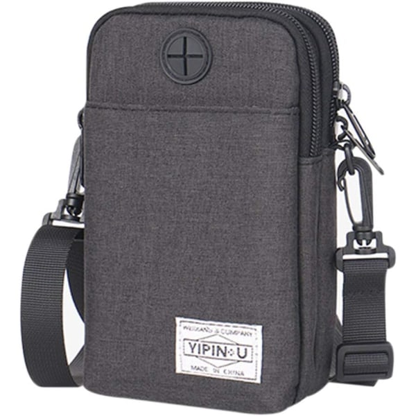 YC 3-lagers vattentät mobiltelefonpåse Crossbody plånbok Oxford tyg bältesväska plånbok för män kvinnor, gråblå, en one size svart