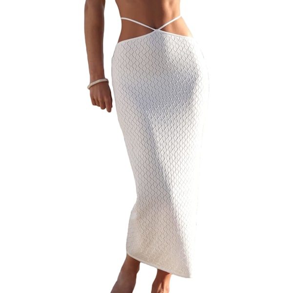 dusa Dam Tie Back Hög Midja Strand Bodycon Kjole Baddräkt Cover Up Vit Stor
