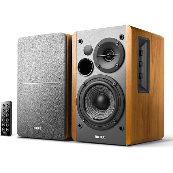 Efier R1280DB drivna Bluetooth-bokhyllehögtalare - optisk ingång - trådlösa studiomonitorer - 4-tums närfältshögtalare - 42w RMS - trästruktur