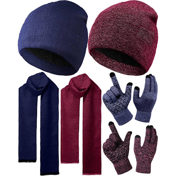 ieces Dam herr Vinter Varma Stickade Mössa Handskar Halsduk Set Fleece Foder Dödskalle Mössor Halsdukar Marinblå, Vin