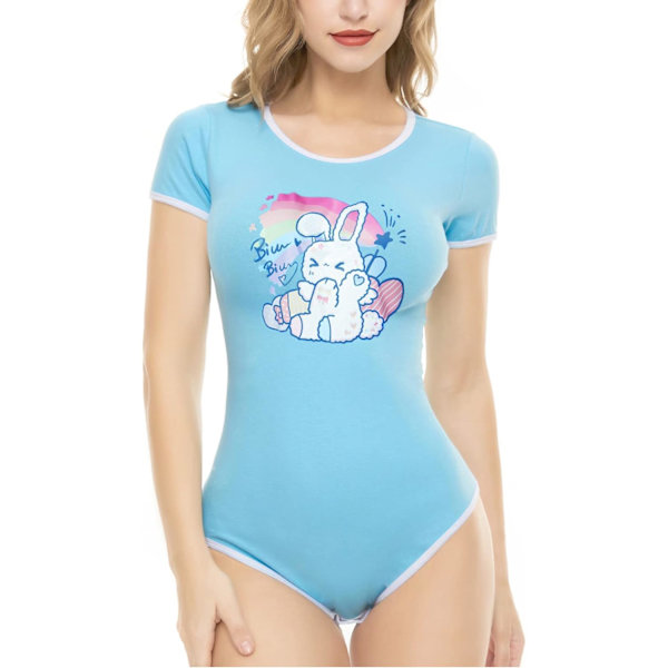 iePlusU Bomullsknapp i grenen Bodysuits Vuxen Romper Basics Bunny X-Large
