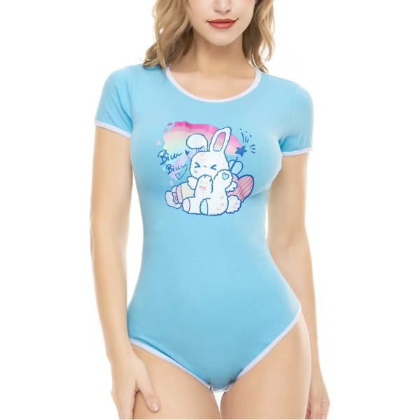 iePlusU Bomullsknapp i grenen Bodysuits Vuxen Romper Basics Bunny XX-Large