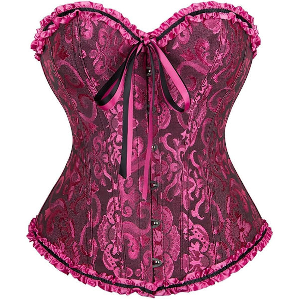 IGEJI Satin Sexig Stark Benad Korsett Snörning Överbyst Midja Cincher Bustier Bodyshaper Topp Svart Ros Röd- Stor