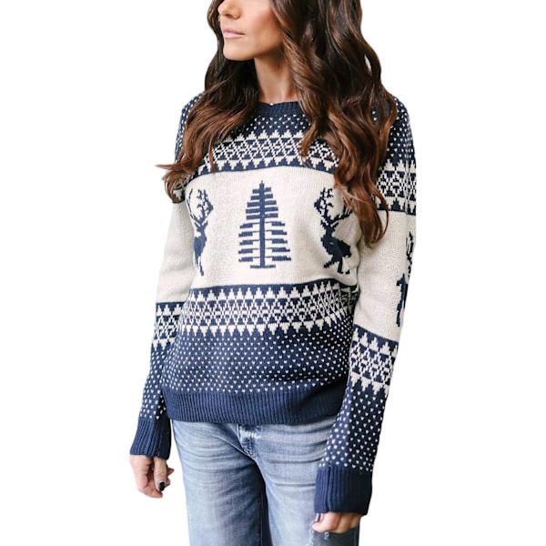 efeel Dam Knited Holiday Pullover Jul Söta Renar Tröja Marinblå Liten