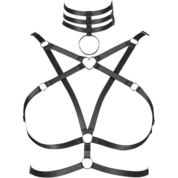 HSS Damkropp Sele Plus Storlek Pentagram Mode Bh Punk Gotisk Topp Ihålig Bälte Halloween Karneval Kostym 12 Färg Svart B 40 Plus