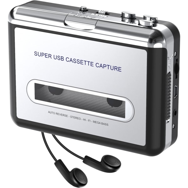 DITNOW Kassettspelare - Kassettband till MP3 CD-omvandlare via USB, bärbar kassettbandomvandlare fångar MP3-ljudmusik, konvertera Walkman-bandkassett