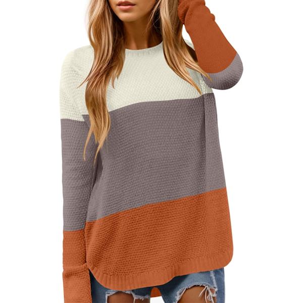 MOON Dam Crewneck Långärmad Stickad Tröja Lös Passform Mjuk Solid Pullover Randig 04 X-Large