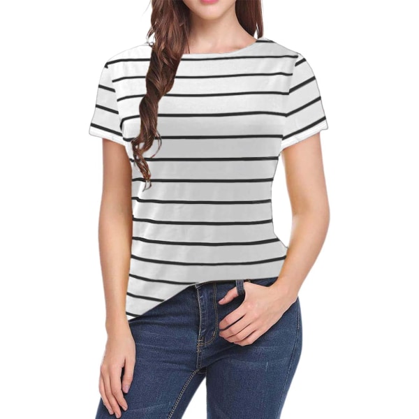 oco 80-tals off Shoulder-tröjor för damer Kortärmad Casual Loose Fit Blus T-shirt Vit, Stripe 1 X-Large