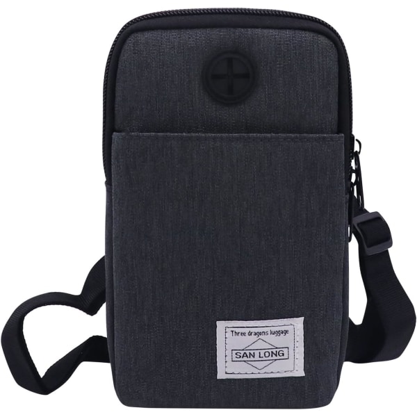 YC 3-lagers vattentät mobiltelefonpåse Crossbody plånbok Oxford tyg bältesväska plånbok för män kvinnor, gråblå, en one size X mörkgrå 2 L