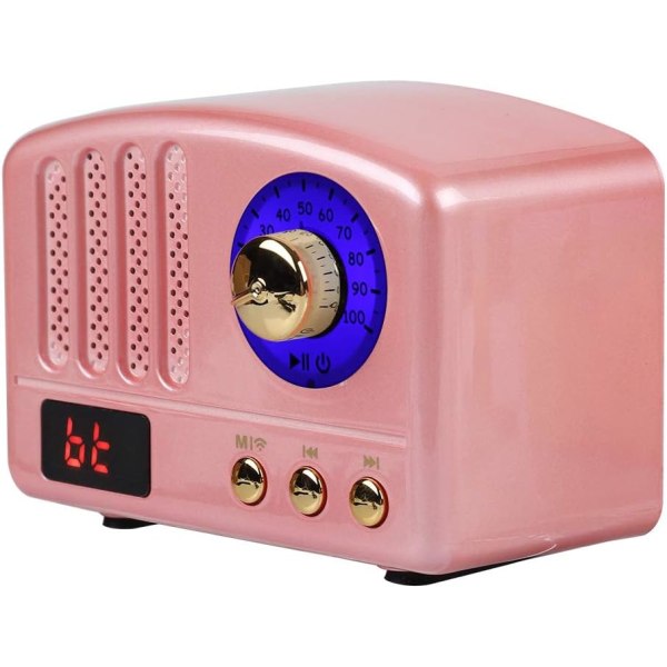 Ptable Bluetooth högtalare retro trådlös stereo bashögtalare Inbyggd FM-radio för T Pink
