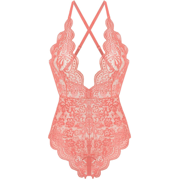 nalla Dam One Piece Teddy Plunging Lace Bodysuit Elegant Honeymoon Lingerie Rosa Medium