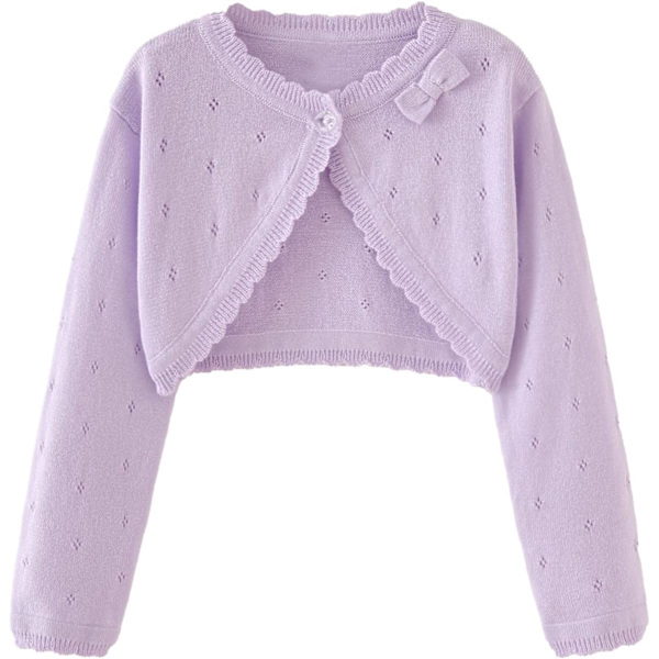 na Flickor Cardigan Tröja Bolero Shrug Baby Kids Långärmad Klippt Klänning Upp Knapp Stängning Jacka Toppar Lila 7-8 År