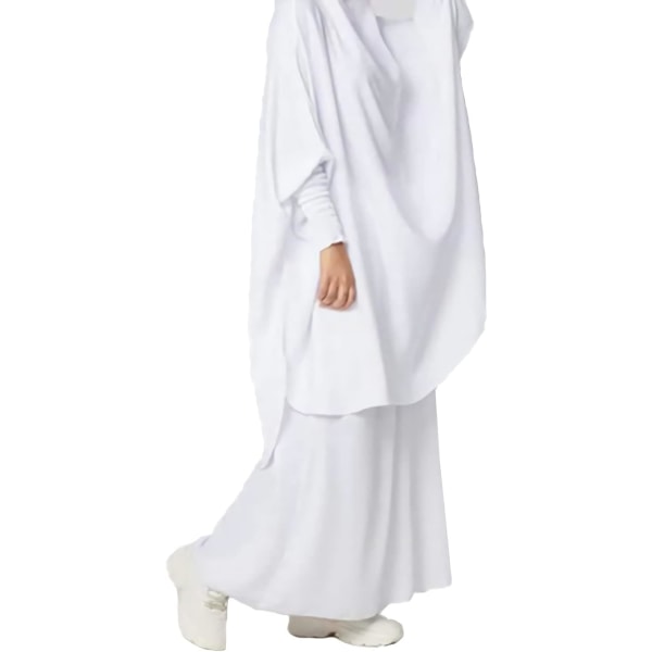 VFPO Womens Muslim Solid Abaya 2-delad bönklänning med Hijab Islamic Maxi Kaftan Dubai Ramadan Hellängd Klänning Vit One Size