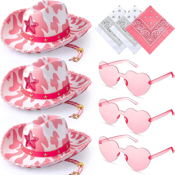 INIOR 9 st rosa ko-tryckt cowboyhatt hjärtformade glasögon paisley cowboy bandanas cowgirl hatt med paljetter halloween ny stil 7-15 år