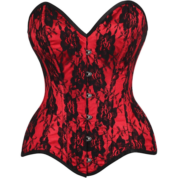 sy corsets Dam Topplåda Röd Satin W/Svart Spets Overlay Stålbenad Överbyst KorsettKorsett Röd/Svart 4X