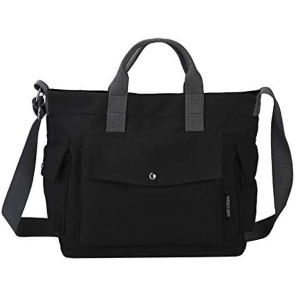 SED Canvas Tote Bag för kvinnor 14 tum Stor Crossbody Tote Bag med flera fickor Canvas Crossbody Bag Top Handle Shoulde 01-l-svart Stor