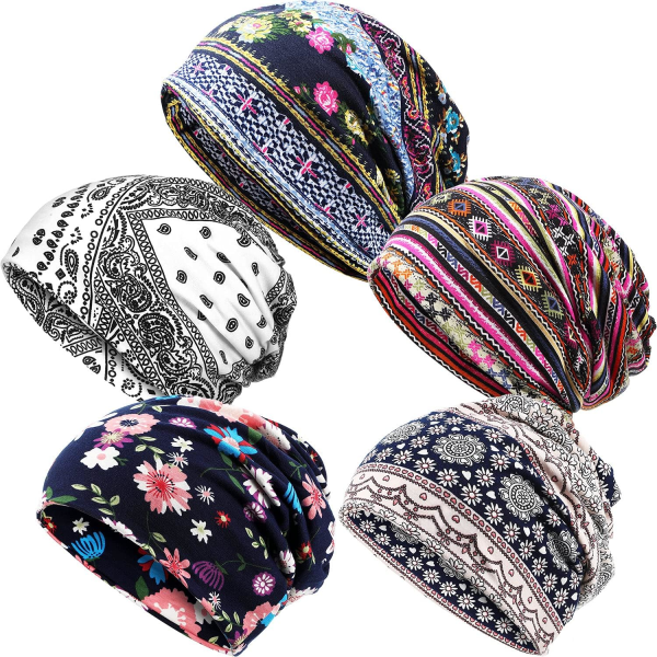 INIOR 5 delar Slouchy mösshatt för kvinnor Baggy Skull Sleep Cap Turban Headwear Classic