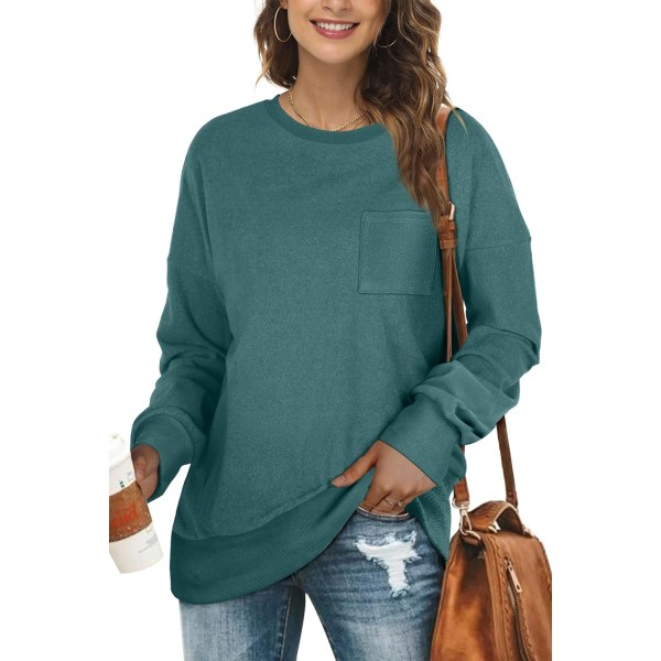 EFAN Sweatshirts för kvinnor Crewneck långärmad tröjor 04-blå grön medium