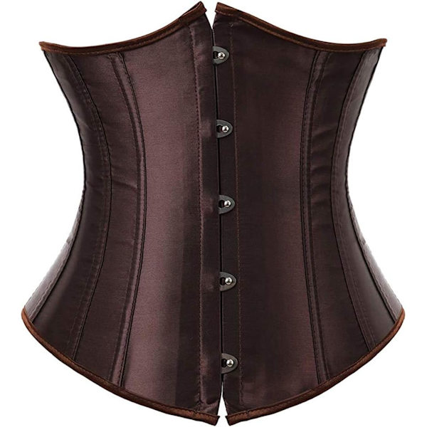HOU Dam Bustier Korsett Topp Plus Storlek Satin Midja Cincher Overbust Bustiers Brun-3 Liten
