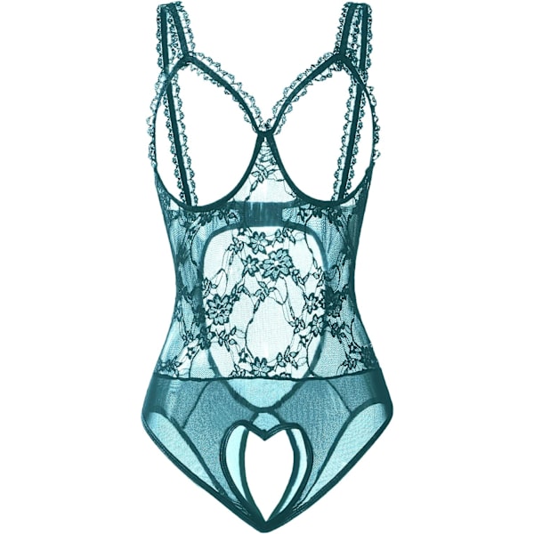 AI Sexig Lingerie för Kvinnor Teddy Nattkläder En-delad Spets Bodysuit Mörkgrön Liten
