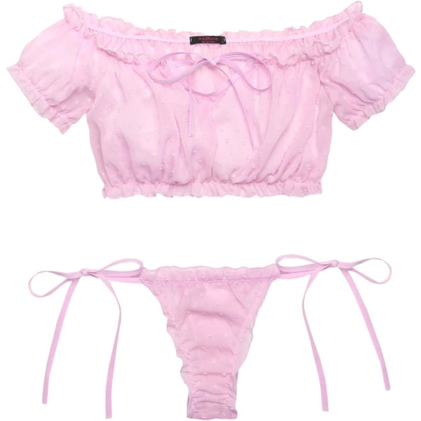 dlove BH och set Volanger Underkläder Set Mesh Babydoll Chemise 1-rosa Medium