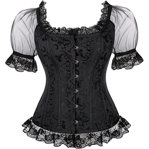 VYSHI Korsett Toppar för Kvinnor med Ärmar, Bustier Overbust Snörning Bodice Lingerie Svart 2306 X-Large
