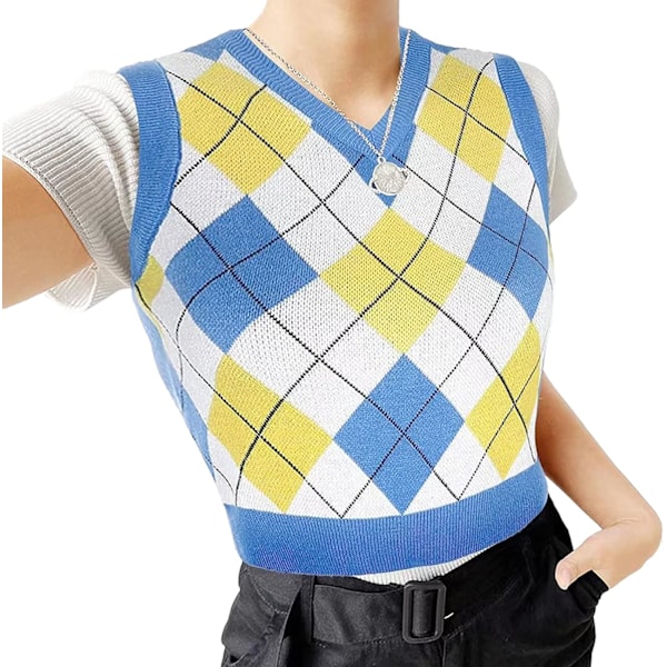 pels Argyle tröja väst kvinnor y2k rutig stickad streetwear preppy stil V-ringad beskuren stickad skoltröja tank top för flicka