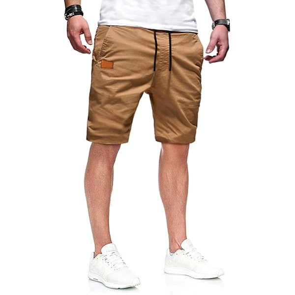 Herrshorts Casual Classic Fit Athletic Workout Golf Shorts Bomull Cargo Shorts för Män Sommar Strandshorts med 4 Fickor
