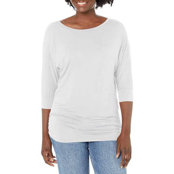 ch Dam 3/4 ärm Crewneck T-shirts toppar med sid Shirring 140 Vit X-Large