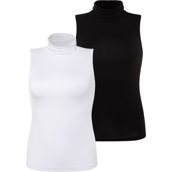 dusa ärmlös hög turtleneck passform linne för kvinnor svart och vitt X-Large