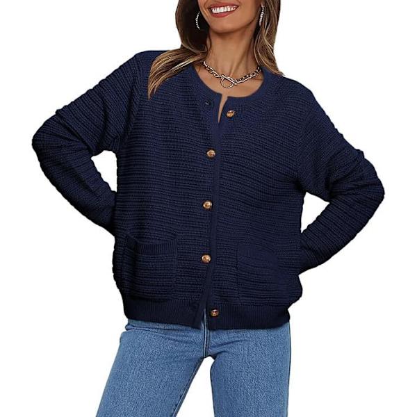 N Dam Cardigan Tröjor 2023 Höst Trendig Öppen Fram Knapp Ned Lång Ärm Ficka Kabel Chunky Stickad Tweed Jackor