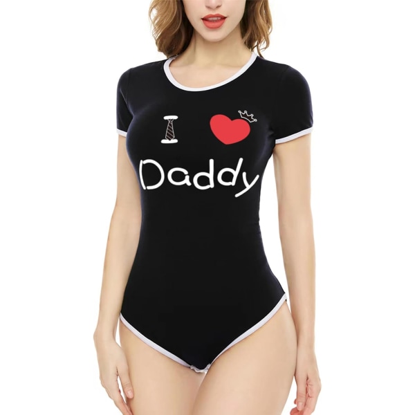 iePlusU Bomullsknapp i grenen Bodysuits Vuxen Romper Basics Love Daddy Blac 3X-Large