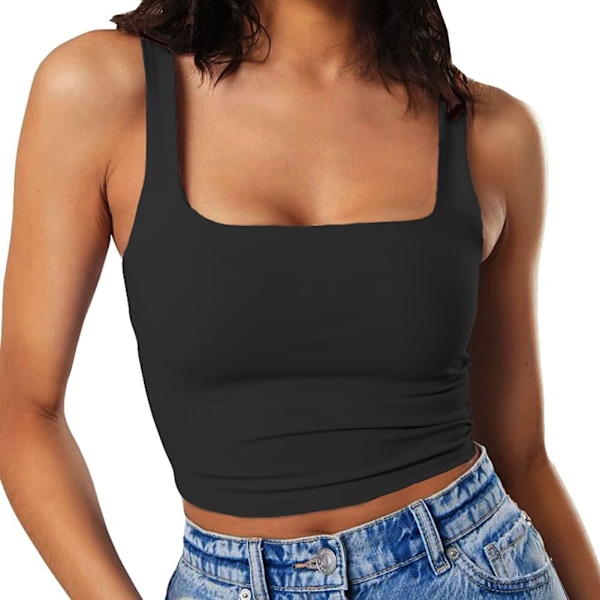 fish Damkläder Ärmlös Rem Tank Square Neck Dubbel Lager Träning Fitness Casual Basic Crop Tops