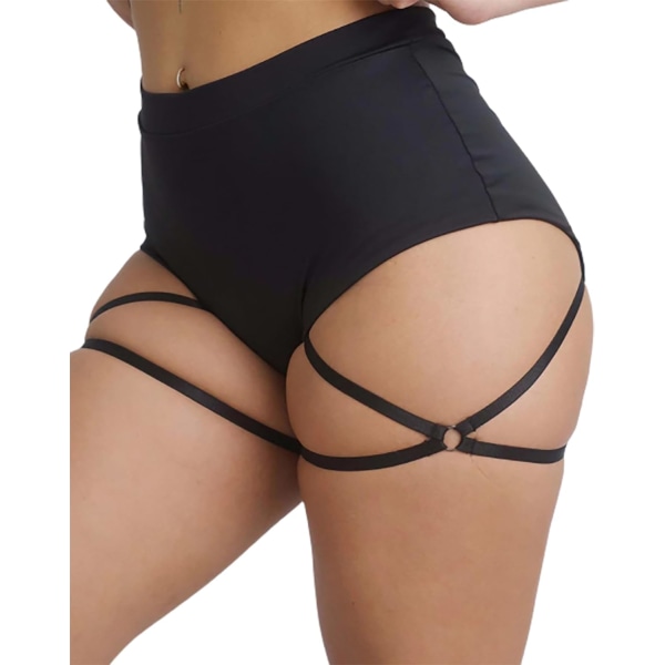 's Booty Shorts med strumpeband Hög midja Fitness Pole Dance Hot Pants Active Butt Lifting Yoga Byxor B-svart Large