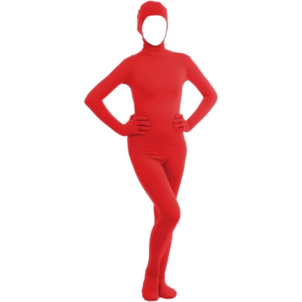 ler Spandex Spandex för män och kvinnor med öppet ansikte Helkropps Zentai Costume Body Röd Stor