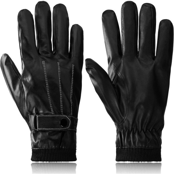INIOR läderhandskar för män 2 par vintertjocka thermal varma handskar Svarta läderhandskar Snäpplås Körhandskar T